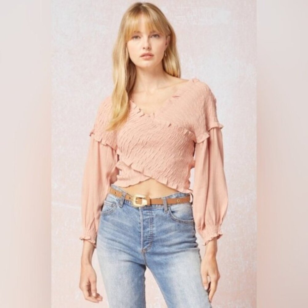 Entro | New Salmon Coral Criss Cross Blouse Cottagecore Country New Large Crop